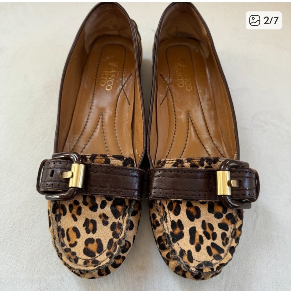Franco Sarto Leopard Calf Hair & Leather Buckle Loafers 7.5